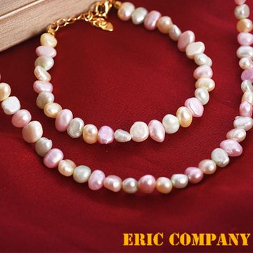 EM【eileen me】滿分 A+系列 天然珍珠染糖果馬卡龍色調 項鍊+手環 不規則形狀