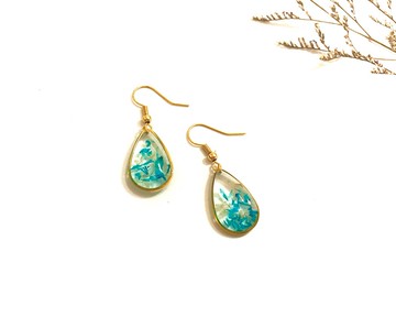 【 花 緋月 】水藍水滴款 乾燥花系列 (可改耳夾)