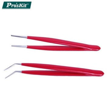 台灣寶工ProsKit絕緣型145mm不銹鋼鑷子908-T301(2支組;無磁性AISI304不鏽鋼;前端有牙;附絕緣套柄)