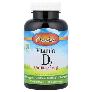 Carlson, 維生素 D3，62.5 微克（2500 國際單位），150 粒軟膠囊