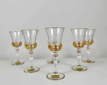 復古水晶酒杯 6 件裝 Cristal de Paris 金色鑲邊全新帶盒