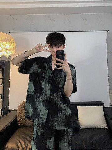 夏季男款睡衣短袖短褲冰絲涼感大碼男生夏款家居服【木屋雜貨】
