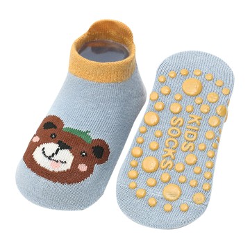 JoyNa - 3雙入-大後跟寶寶襪 點膠防滑嬰兒襪 卡通印花童襪-藍色紳士小熊+隨機2雙