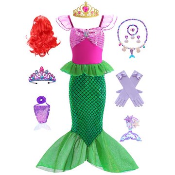 女童美人魚公主裙兒童吊帶修身魚尾游泳衣外貿cos愛麗兒表演裙子