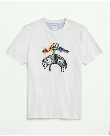 Brooks Brothers Peached Cotton Pride T-Shirt | White | Size Large