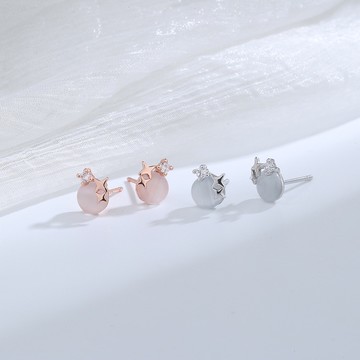 ▪NANA▪H48 日韓流行耳飾 S925銀針 小巧 貓眼石點綴鋯石芒星造型 耳針 耳環