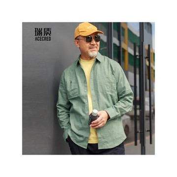 中年爸爸秋裝純棉磨毛襯衫中老年大碼襯衣老人爺爺春秋寬松衣服