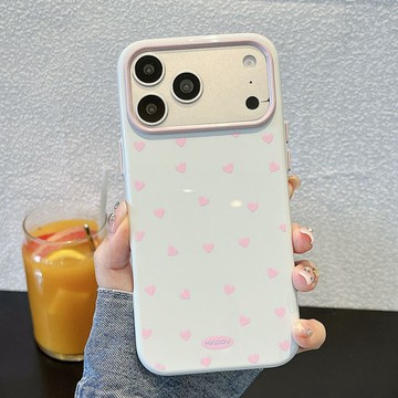 韓系奶油極簡風撞色小愛心防摔殼 iphone17promax手機殼16 15 14 13 保護套 蘋果保護殼 不撞款