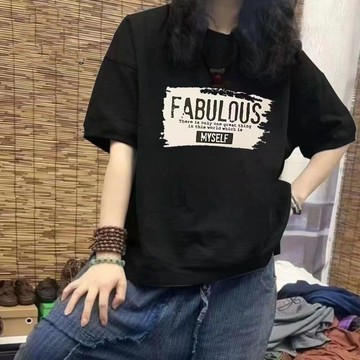 【台灣现貨】100%純棉 短袖T恤女 短袖上衣 韓版上衣 寬鬆上衣 圓領上衣 女短袖 美式復古上衣 女裝 夏季上衣