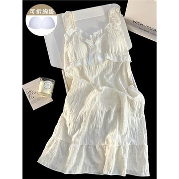 帶胸墊睡裙夏季女士吊帶無袖梭織棉可外穿2025新款甜美夏天睡衣裙