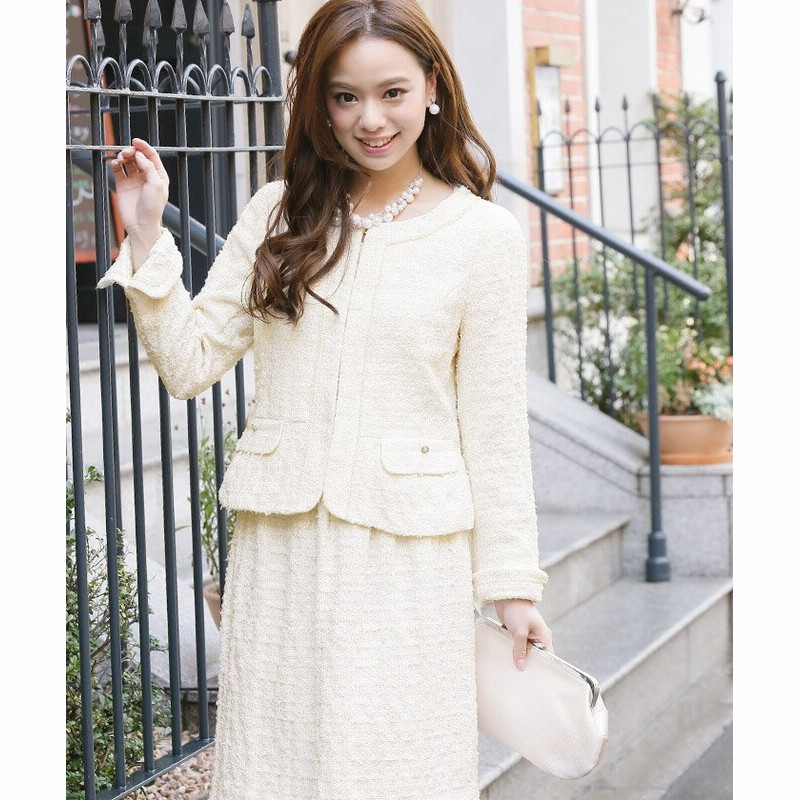 プールヴー 2点セット ノーカラージャケットツイードスーツ レディース ライト ベージュ L Pourvous 通販 Lineポイント最大1 0 Get Lineショッピング