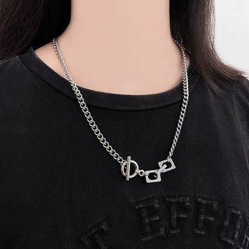 [HYC] 韓國 OT方形 圓環 項鍊 ins 嘻哈 簡約 冷淡風 潮流酷 歐美 鈦鋼 飾品【0970】