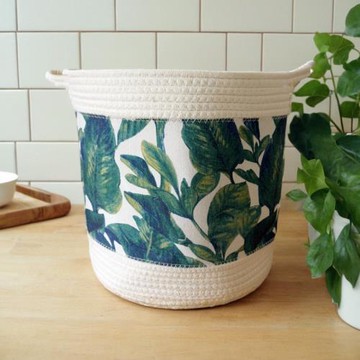 棉線棉繩編織北歐衣服雜物綠葉布藝收納桶臥室臟衣籃玩具筐整理簍