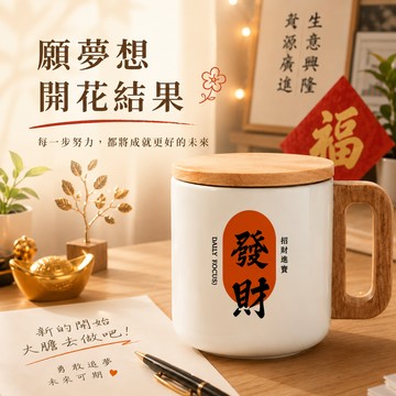 收禮人自選色【LamiFans】招財好運發馬克杯 (共3色可選) 附贈木質杯蓋 304不鏽鋼 保溫杯 咖啡杯 專屬於你 獨一無二