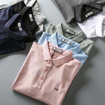 夏季新款 歐美簡約彈力珠地棉男士舒適商務休閑翻領短袖T恤polo衫