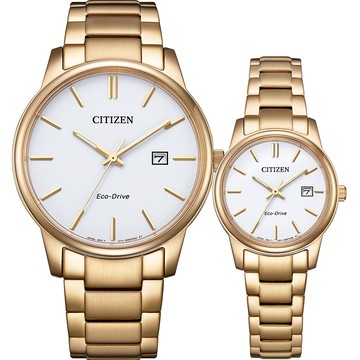 CITIZEN 光動能情侶手錶 對錶 開學新裝備-玫瑰金x白 BM6973-97A+EW2313-93A