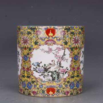 清乾隆琺瑯彩開光花鳥筆筒筆海仿古瓷器家居文房中式擺件古玩收藏1入