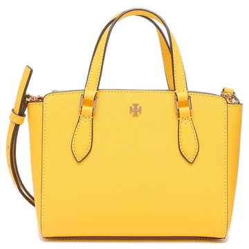 【TORY BURCH】雙T-LOGO素面皮革兩用包-桔黃