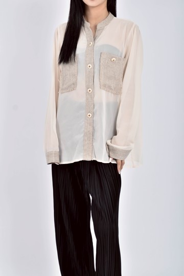 (M) repeat雪紡透膚杏色長袖上衣