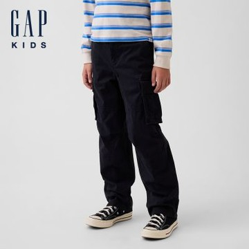 【GAP】兒童寬鬆工裝褲-無月黑(911808)