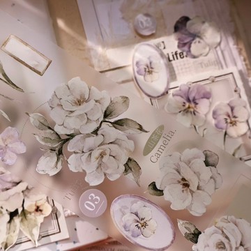 壹洱文創第14期新品【風語花眠】輕復古和紙膠帶小花手賬PET貼紙