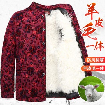 羊毛棉襖女士中老年冬季加厚棉服皮毛一體保暖棉衣媽媽裝長袖外套