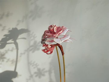 卷邊玫瑰 纏花髮簪編發古風漢服搭配 可客製 粉色