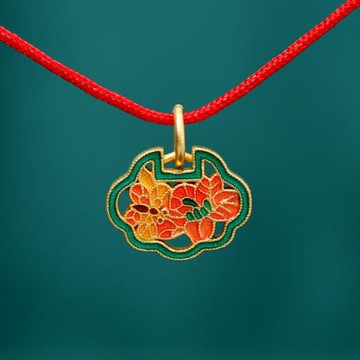 S925純銀鍍金古法燒藍蝶戀花事事如意琺瑯景泰藍吊墜DIY手鏈配件