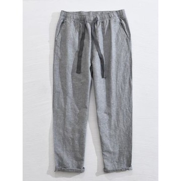 home daily  亞麻褲男夏季款薄款寬松直筒休閑大碼男士九分褲