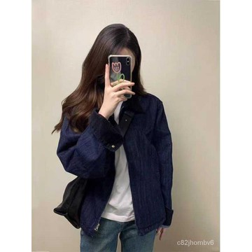 美式百搭休閒水洗上衣寬鬆2025年女春秋夾剋牛仔外套複古新款深藍色小香風外套 夾克 女生外套 牛仔夾克 韓國外套 棉外套