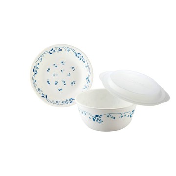 Corelle Brands 【美國康寧 CORELLE】古典藍3件式碗盤組(6吋平盤+6吋微波蓋+900ML湯碗)