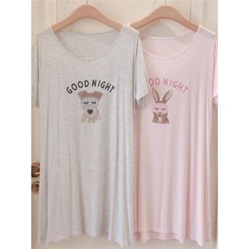 日系冰激凌女夏睡衣薄款莫代爾純棉卡通可愛兔子小狗短袖睡裙中裙
