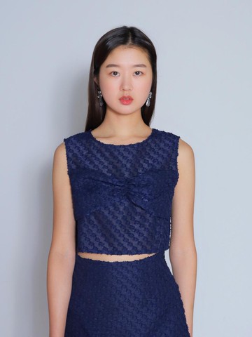 Twist Draped Fluid Blouse [Navy]