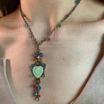 【台灣公司 可打統編】免運 滴釉愛心項鏈女夏復古小眾設計感高級古著彩色鎖骨鏈頸鏈 可開發票 全館五折 工廠現貨直銷 新品特價 z9211