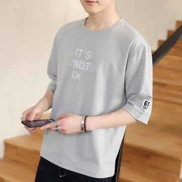 短袖t恤男士ins潮牌潮流休閑刺繡5五分半袖新款夏季衣服7七分中袖