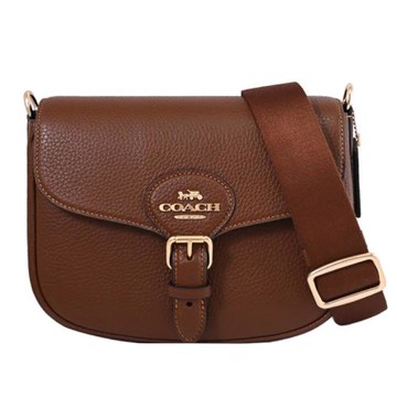 COACH CP107 Amelia 馬車LOGO荔枝紋翻蓋斜背馬鞍包.咖