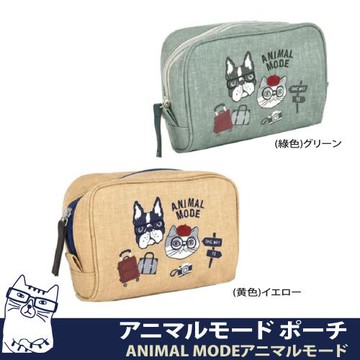 【Kusuguru Japan】日本眼鏡貓 一起去旅行系列-帆布質感多內袋手拿小物包 化妝包 (亦可當手機包使用)