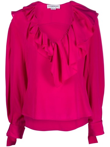 Victoria Beckham - ruffled silk blouse - women - Silk/Polyester - 10 - Pink