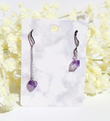 浪漫優雅天然紫晶 - 心型耳環