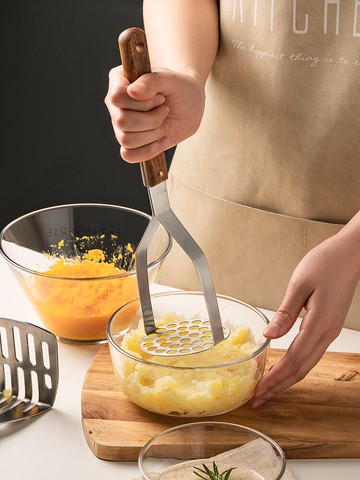 半房 土豆泥壓泥器304手動木柄家用搗碎器廚房搗泥器神器壓薯器
