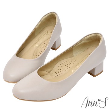 Ann’S台灣手工MIT 頂級綿羊皮全真皮 圓頭低跟跟鞋3.5cm-米白(版型偏小)