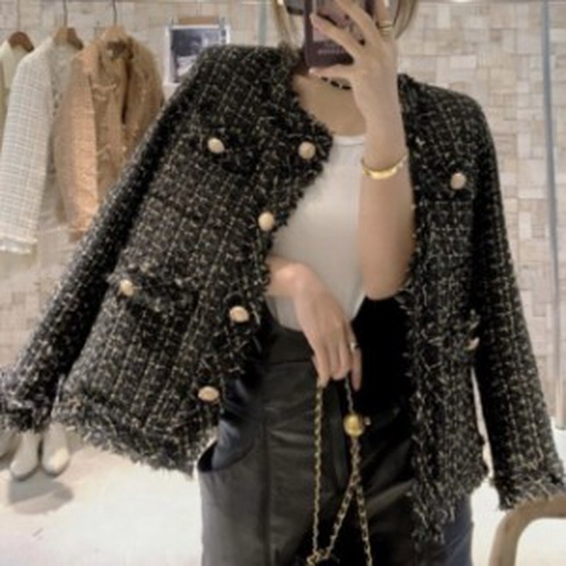 レディース ママスーツ 春 ボタン フリンジ 春 ツイードジャケット ブラウン 黒 アウター 白 フォーマルスーツ レディース ノーカラージ 通販 Lineポイント最大1 0 Get Lineショッピング