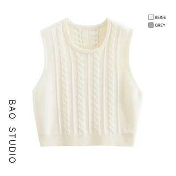 BAO STUDIO韓版chic簡約早春麻花針織外搭坎肩馬甲襯衫搭配背心女