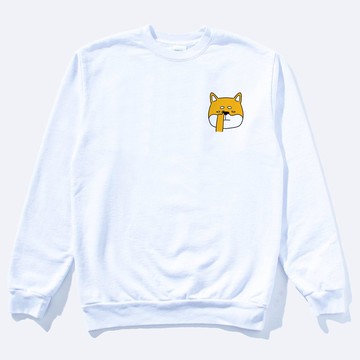 左胸Nose Picking Shiba Inu 大學T刷毛 白色 柴犬挖鼻孔秋冬