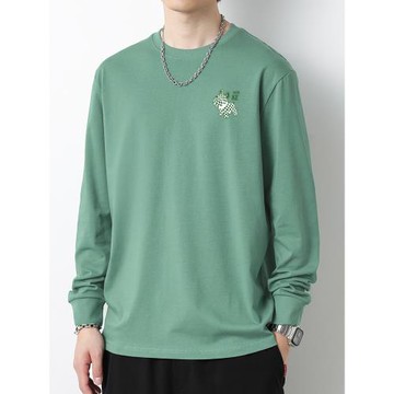 重磅純棉t恤男長袖秋季2025新款潮牌印花內搭打底衫寬松全棉體恤