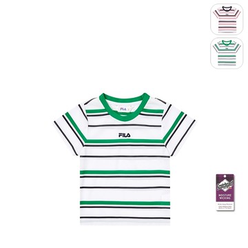 【FILA】KIDS 孩童款 條紋拼接 吸濕排汗 短袖圓領T恤-綠色 1TEY-4412-GN