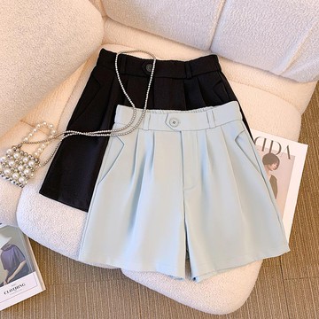短褲 INS韓版黑色凉感西裝短褲高腰闊腿A字短褲女生夏天穿搭休閒短褲大尺碼女裝 10729