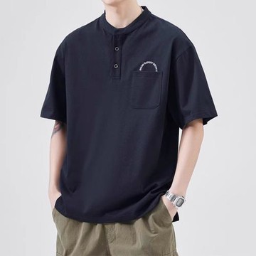 日系復古polo衫男士2025夏季新款立領半袖上衣ins潮牌潮流短袖t恤