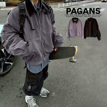 【PAGANS STORE】韓國 復古 美式 斜紋布 廓形 鋪棉 質感 立領 寬短 短版 厚磅 長袖 外套