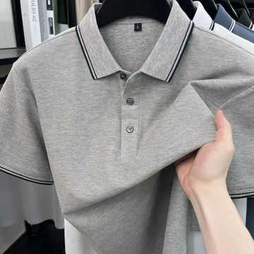 新款上新！商務休閒POLO衫男士大尺碼短袖T恤寬鬆休閒翻領夏季純色上衣 翻領上衣 短袖T恤 時尚 百搭 夏季T恤